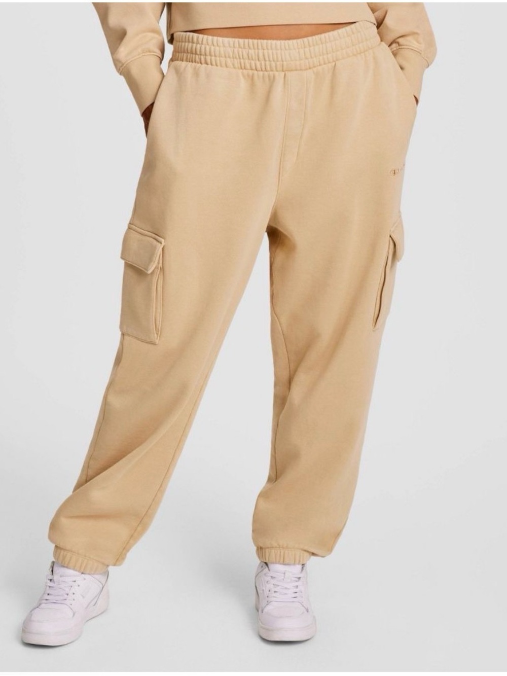 Champion Women's Beige Cargo Jogger Pants 2X Relaxed Fit Pockets Drawstring